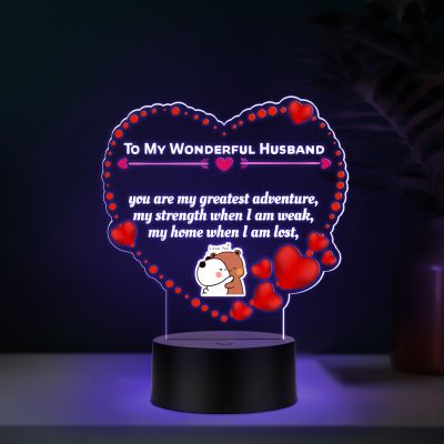 Couples Led Night Lamp Gift Item for Wedding, Anniversary, Birthday & Valentine's Day Romantic Gift for Couples Multicolored Light (My Wonderful Husband)